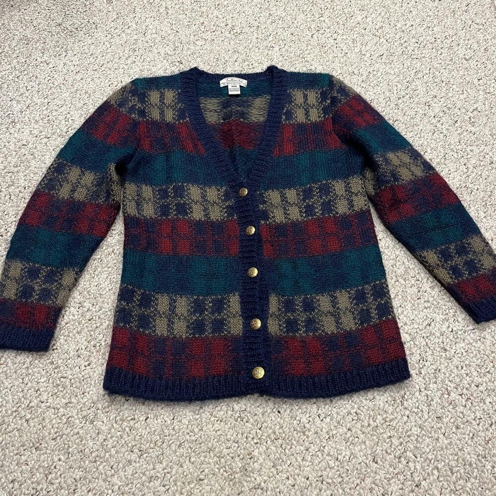 Vintage Talbots Mohair Wool Button Front Cardigan M Susan Bristol Geometric